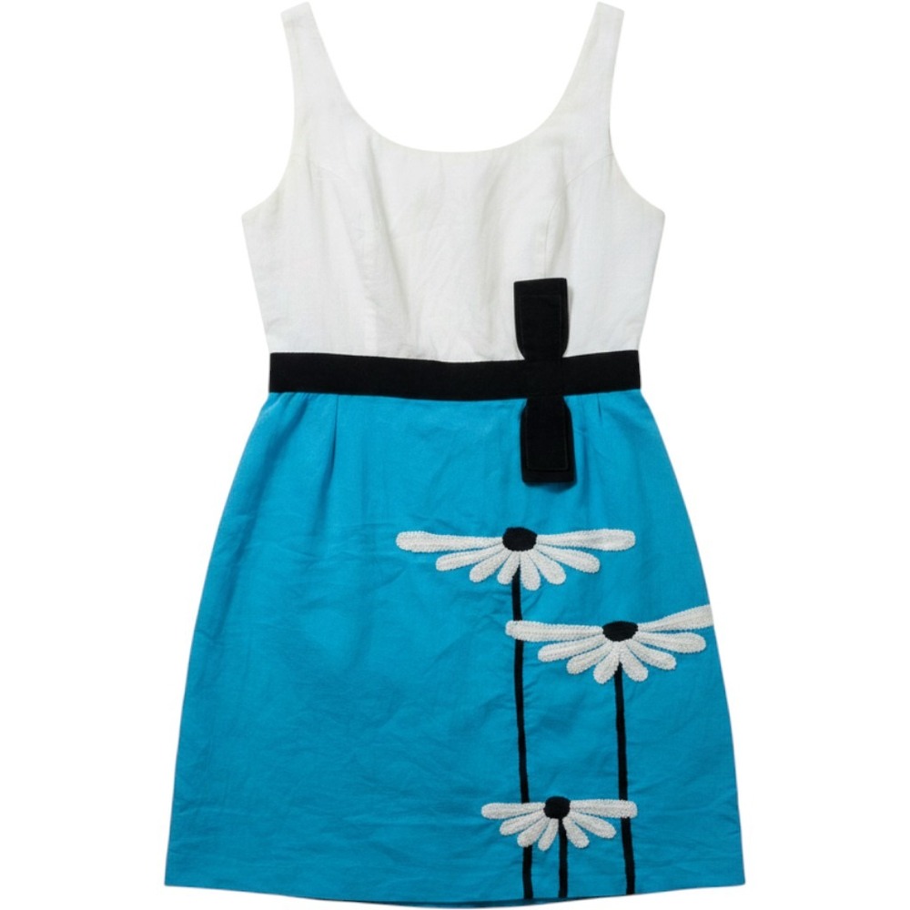 Rare VTG Betsey Johnson 60s Mod Colorblock Daisy Retro GoGo Linen Dress Vintag 8